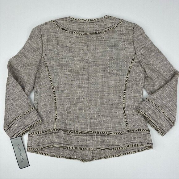 Anne Klein Women's NWT Tan Linen Tweed Silk Animal Print Trim Jacket 6/C36 - Picture 9 of 15
